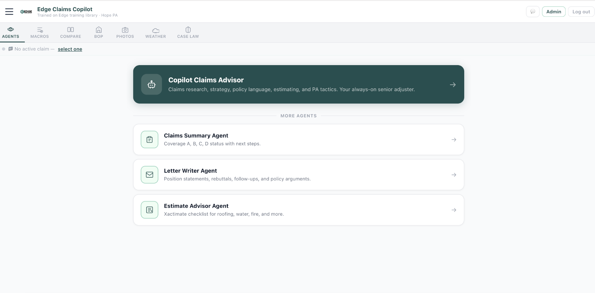 Edge Claims Copilot — AI claims advisor agents